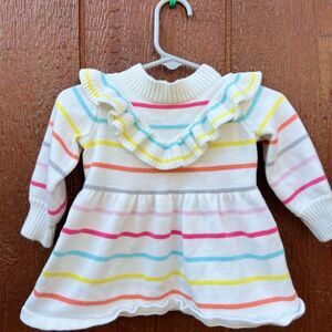 Janie and Jack Size 6-12 Confetti Rainbow Striped Ruffled Knit Sweater Dress